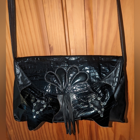 Vintage Manolucci black leather shoulder clutch bag. - Picture 4 of 12